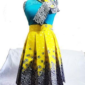 African Ankara Pleated Skirt Wt Sash Sz Waist: 32"